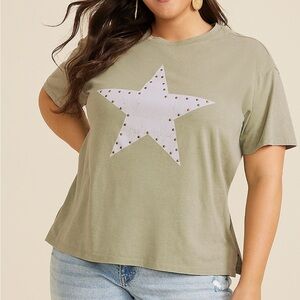Olive Star Studded Women's Top